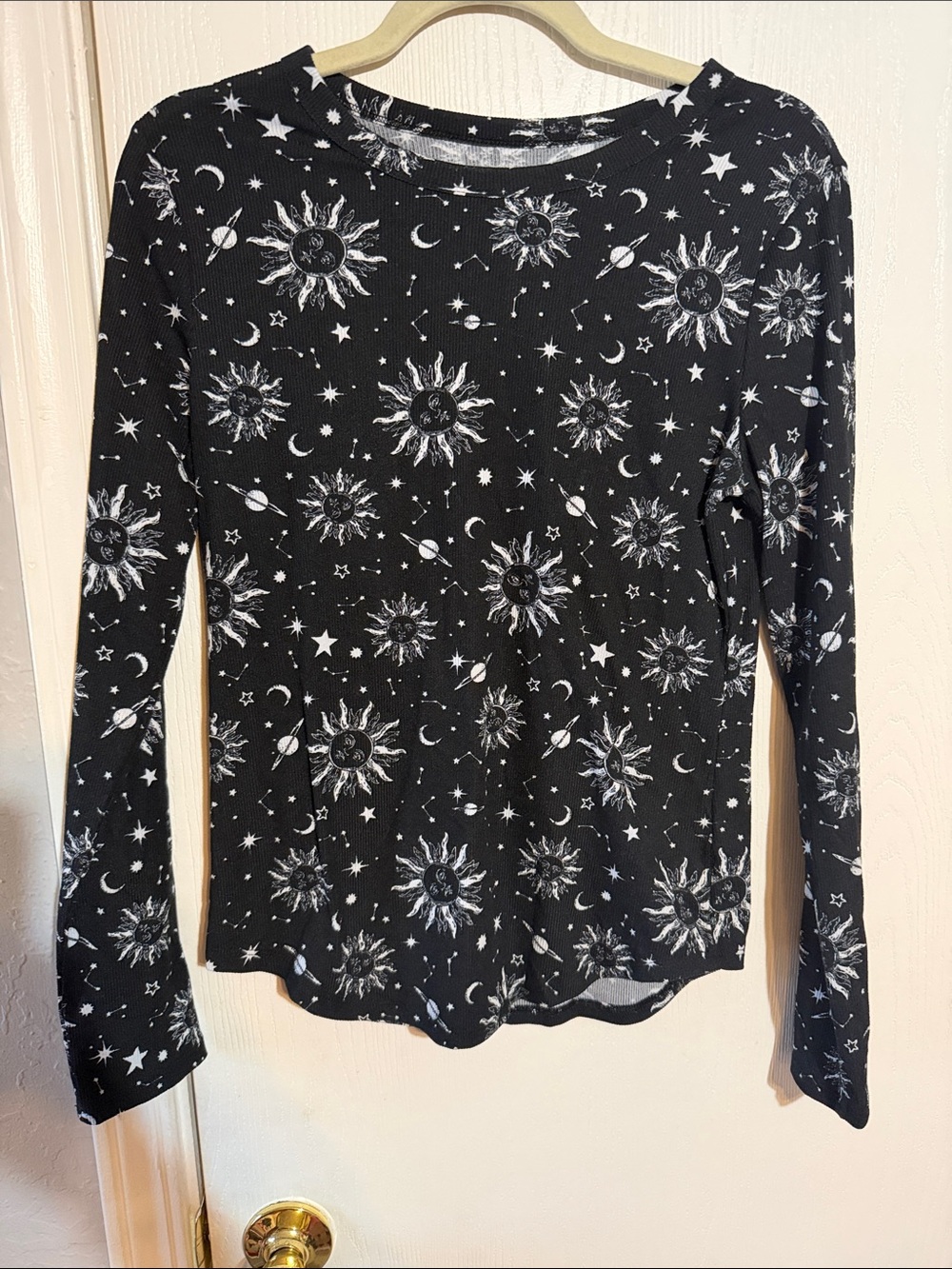 No Boundaries Black Sun & Moon Print Long Sleeve Top